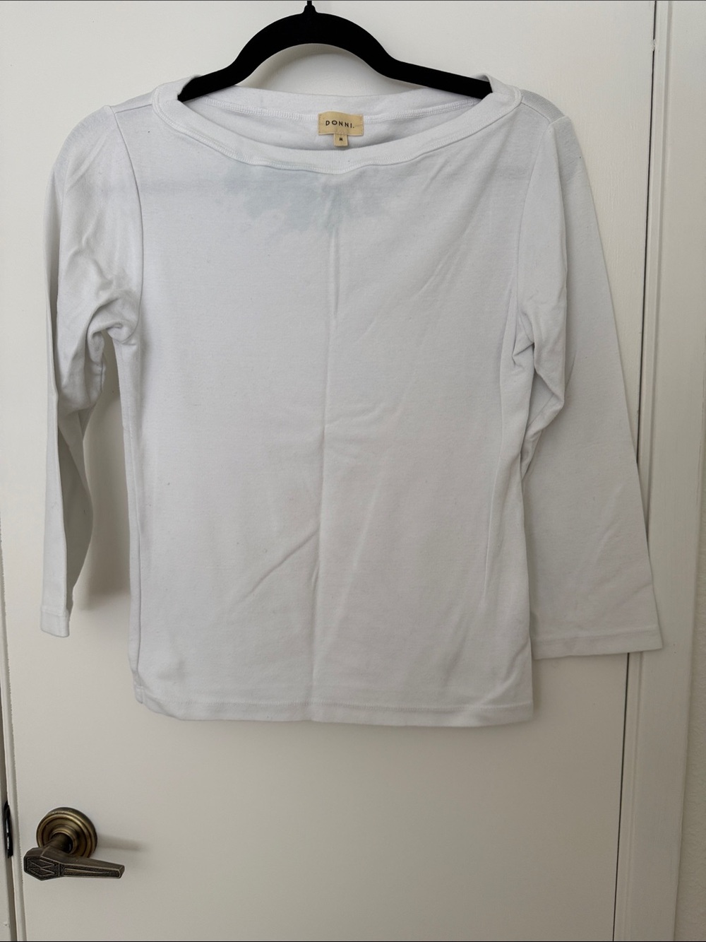 DONNI. White Boatneck Three-Quarter Sleeve Top